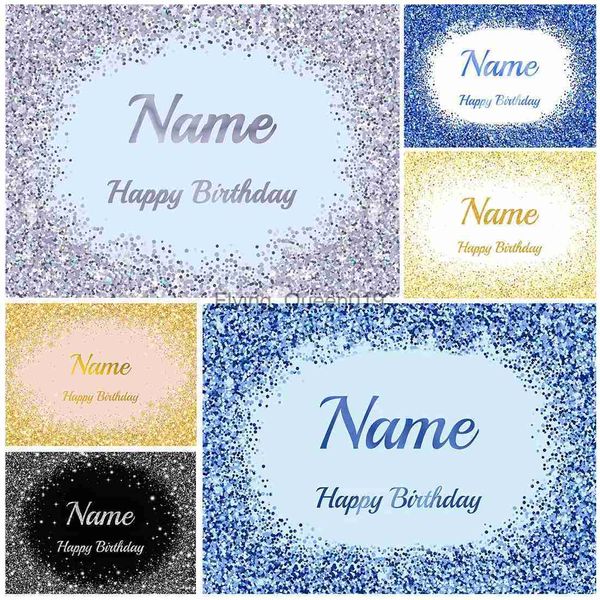 Materiale di fondo Battesimo Addio al nubilato Decorazione della parete Sfondo Foto Argento Blu Dorato Glitters Nome fai da te Fotografia Sfondo Compleanno Banner YQ231003