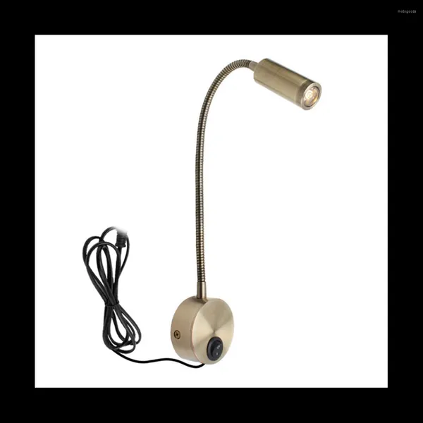 Lâmpada de parede montada na parede, mangueira de leitura, controle de interruptor de cabeceira, lâmpada de estilo minimalista (plugue dourado da UE)
