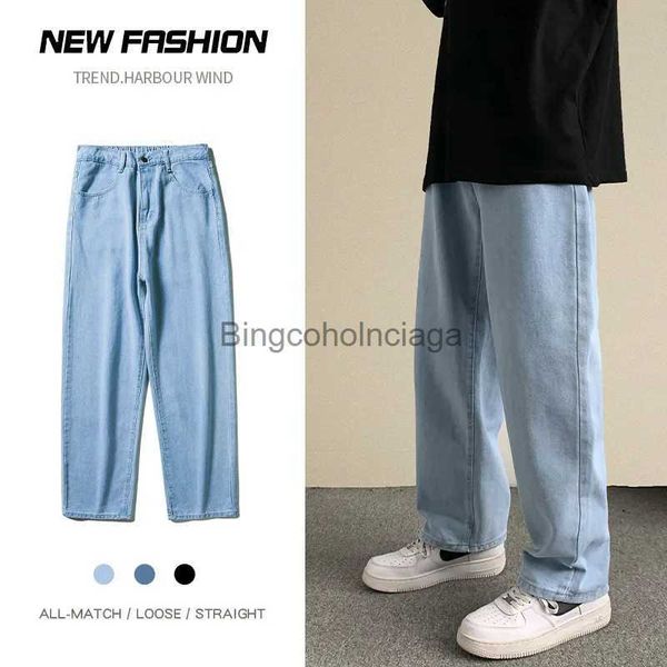 Herren Jeans Frühling Sommer Neue Streetwear Baggy Jeans Männer Koreanische Mode Lose Gerade Breite Bein Hosen Männliche Marke Kleidung Schwarz HellblauL231003