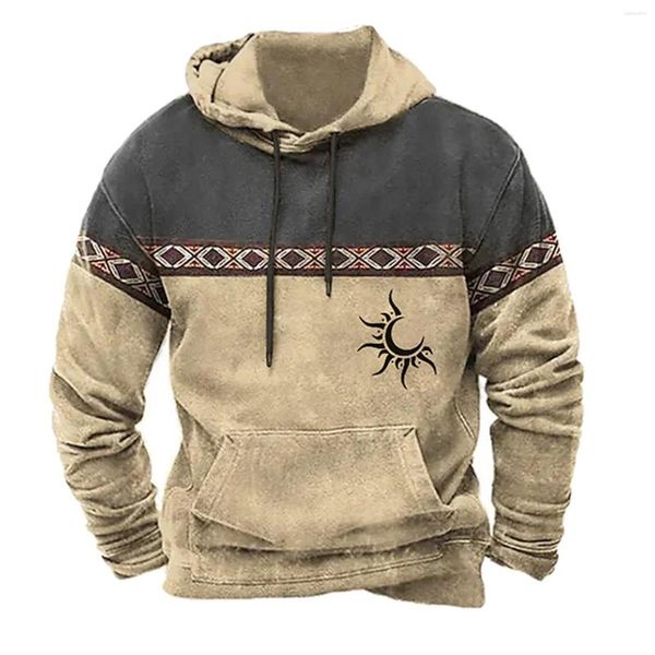 Felpe con cappuccio da uomo Autunno Primavera Outdoor Felpa con cappuccio modello etnico occidentale Felpa tattica Stampa 3D Pullover larghi a maniche lunghe Top retrò