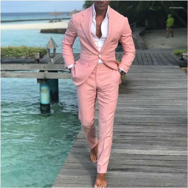 Abiti da uomo Summer Beach Uomo Pink Wedding Ultimi pantaloni cappotto Disegni Ball Slim Fit Sposo Abito maschile 2 pezzi Custom Made