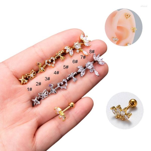 Saplama küpeleri 1 parça moda mücevher kadın 16g paslanmaz çelik zirkon vida topu 1.2mm piercing gençler için