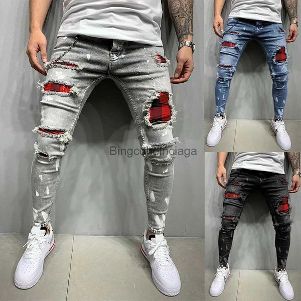 Jeans da uomo Pantaloni denim casual strappati con pannelli nuovi streetwear vintage da uomo Jeans skinny con cerniera popolari europei e americaniL231003