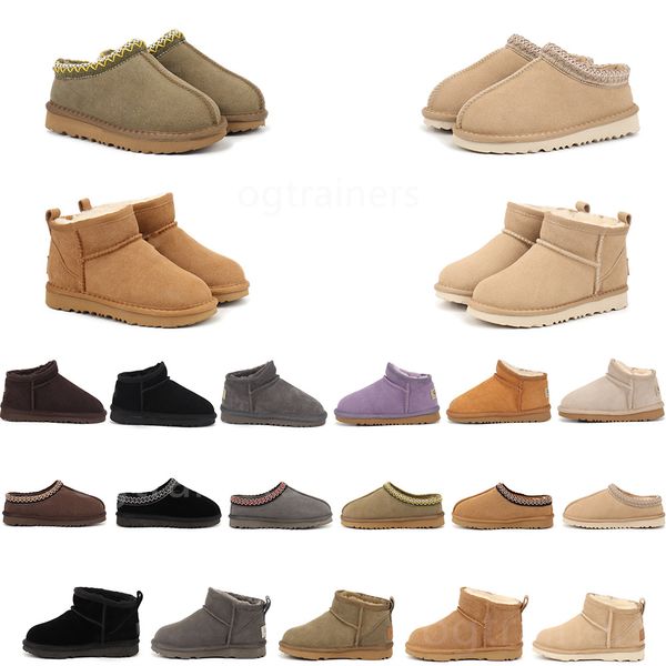 Kinderstiefel, Tasman-Hausschuhe, Ugge-Fell-Slides, Australien, Tazz-Slipper, Ultra-Mini-Plateaustiefel, Slip-On, Les Petites, Wildleder-Wollmischung, Komfort, Winter-Designer-Uggskids-Schuh