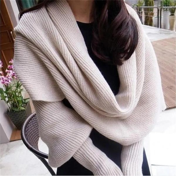 Scarves Women Winter Fashion Long Scarf With Sleeves Preppy Style Crochet Knitted Cape Lady Thick Warm Shawl Wraps