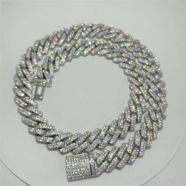 Marca de moda feminina em estoque 14mm de largura moissanite diamante cubano link 925 prata totalmente gelado vvs hip hop jóias corrente pulseira