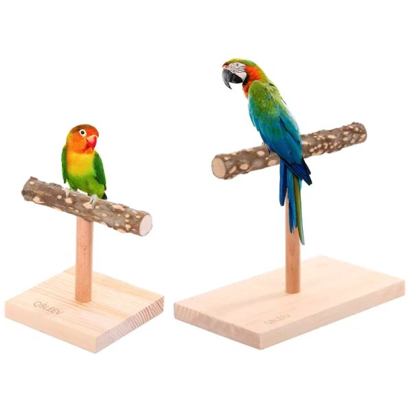Supporto da tavolo per uccelli persici Ramo in legno naturale Barra a forma di T Giocattolo di addestramento per macinazione per calopsitte Conuri Budgies Uccelli innamorati