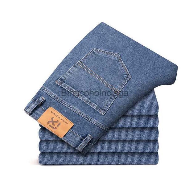 Jeans da uomo Taglie forti 40 42 44 Jeans larghi dritti blu da uomo autunnali Pantaloni casual in denim elasticizzato di cotone maschile BrandL23100