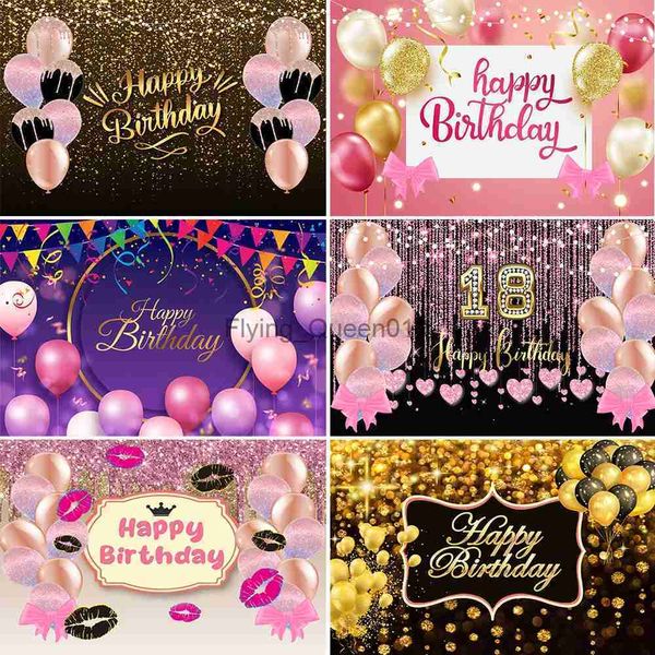 Materiale di sfondo Glitter Palloncino dorato Adulto Buon compleanno Decorazioni per feste Banner Sfondo Matrimonio Personalizza Photocall Sfondo Fotografia Prop YQ231003