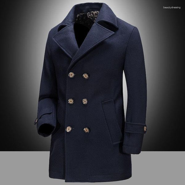 Мужские куртки, тонкая деловая куртка с длинными рукавами, осень-зима 2023, шерстяной пиджак, однотонные пальто на пуговицах, повседневная одежда для мужчин