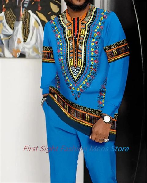 Tute da uomo Dashiki Uomo Outfit Tradizione africana Tuta stampata in 3D Pantaloni a maniche lunghe 2 pezzi Oversize Casual Abiti da passeggio Abbigliamento da uomo 230928