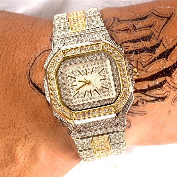 Orologi da polso Orologi da uomo Top Brand Quadrante grande Quadrato di lusso maschile Pieno di diamanti Impermeabile per uomo Regalo Orologio ICED OUT