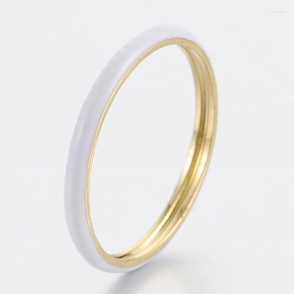 Anelli a grappolo Anello in smalto bianco placcato oro 14 carati per donna Fidanzamento Eternity Band Finger