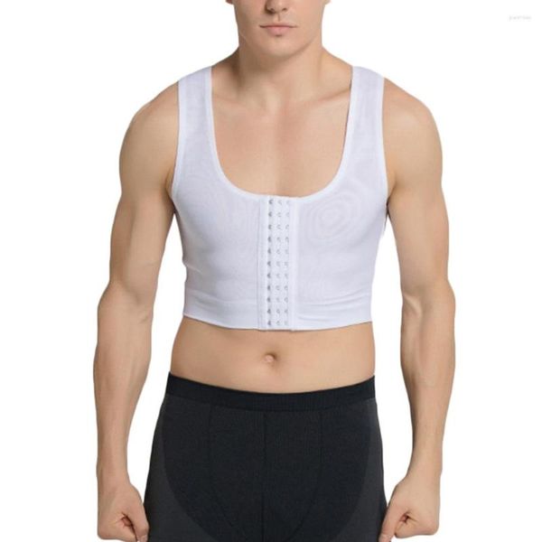 Modeladores de corpo masculino homem colete de emagrecimento portátil lavável suporte para costas sem mangas peito esportes terra exercício shapewear branco m