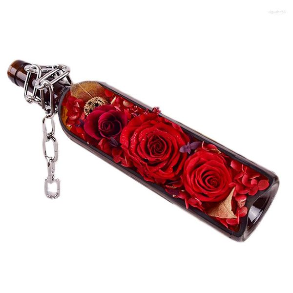 Fiori decorativi Regali romantici di San Valentino Regalo creativo Bottiglia di vino magica personalizzata Rosa eterna per la decorazione della casa del fidanzato