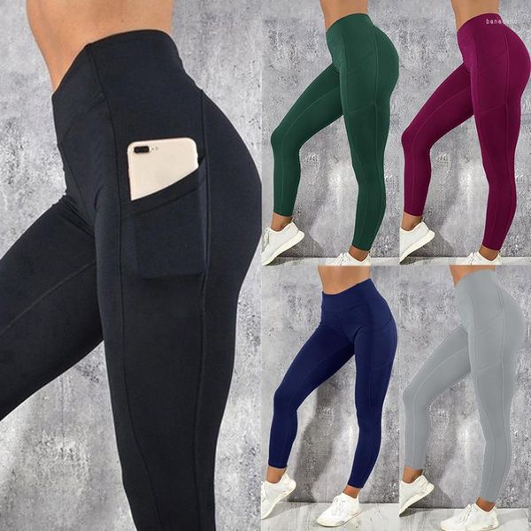 Pantaloni da donna Design con tasca laterale Leggings elastici a vita alta Esercizio magro Fitness Corsa Pantaloni da yoga Abbigliamento da palestra