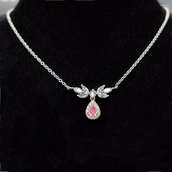 Correntes CNZX2023 jóias finas sólidas 18k Gold Nature 0.115ct Diamantes rosa Colares de pingentes para presentes de aniversário de mulheres