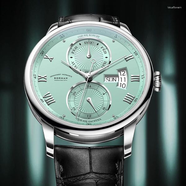 Relógios de pulso Suíça Borman Relógios Mecânicos Automáticos Safira 50m À Prova D 'Água Multi-Função Reloj Relógios BM3876-2