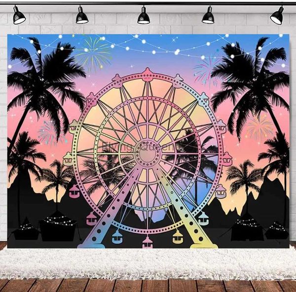 Hintergrundmaterial Fotografie Hintergrund Sommer Riesenrad Tropical Palm Beach Foto Coachella Hintergrund Musik Photoshot Party Dekoration Banner YQ231003