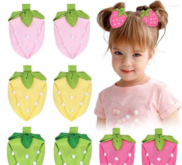 Haarschmuck 24 teil/los Nette Baby Erdbeere Clips Mädchen Solide Stoff Bogen Haarnadeln Für Kinder Kopfbedeckungen Großhandel