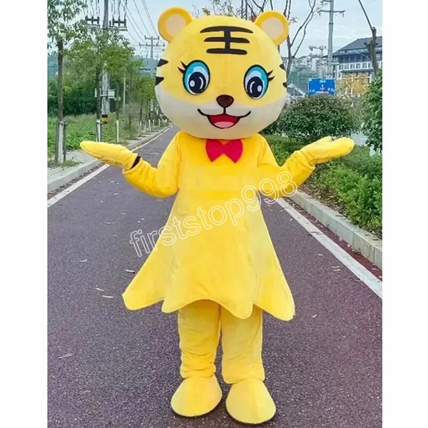 Halloween amarelo tigre mascote traje de alta qualidade dos desenhos animados anime tema personagem adultos tamanho festa de natal ao ar livre publicidade outfit terno