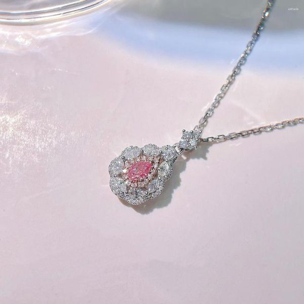 Correntes CNZX2023 Jóias Finas Sólidas 18K Ouro Natureza 0.183ct Rosa Diamantes Pingentes Colares Para Mulheres Presentes de Aniversário