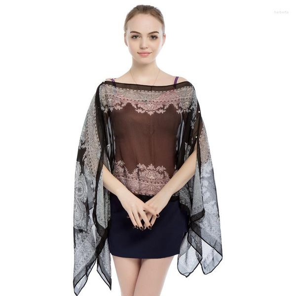 Sciarpe Moda Donna Poncho estivo Protezione solare Bikini da spiaggia Coprire Camicetta in chiffon allentata Sciarpa con scialle con bottoni Protezione solare