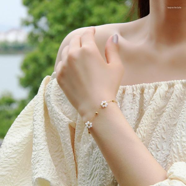 Link-Armbänder GD Direct Marketing Sanfter, schöner Schmuck-Armreif, weiß, bunt, sechs Blütenblätter, Blume, verstellbares Emaille-Armband für Frauen