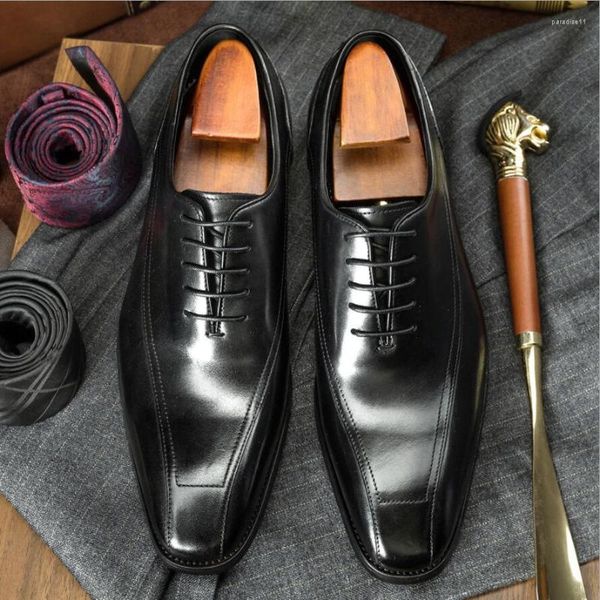 Scarpe eleganti Sipriks Oxford marrone scuro da uomo in vera pelle abbigliamento casual da lavoro elegante matrimonio da uomo con lacci nero