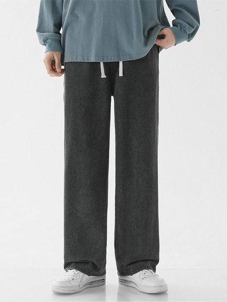 Jeans masculinos yihanke sazonal moda retro fino solto-fit cintura all-match calças retas street wear mens