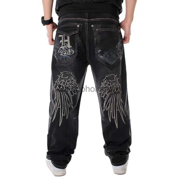 Jeans da uomo Street Dance Gambe larghe Jeans larghi Uomo Moda Ricamo Nero Bordo largo Pantaloni denim Maschio Rap Hip Hop Jeans Taglie forti 30-46L231003