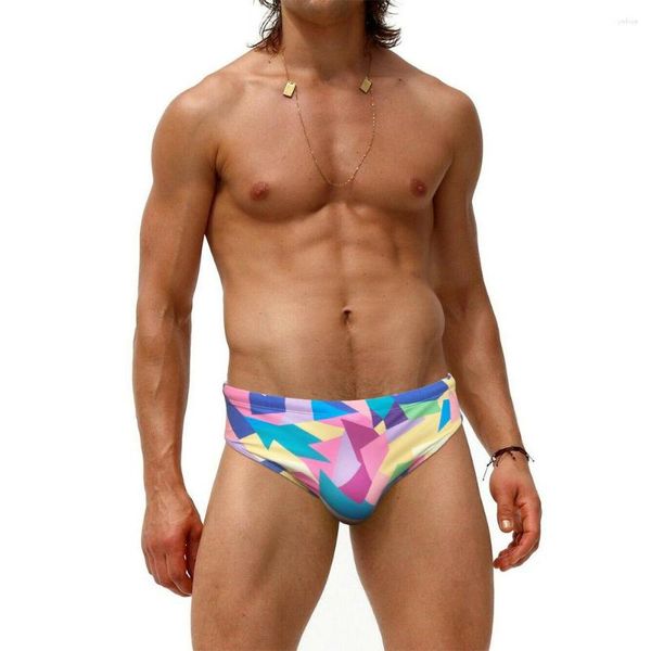 Pantaloncini da uomo WK111 Rosa Giallo Stampa Stretto Sexy Vita bassa Uomo Costumi da bagno Summer Beach Bikini Slip da bagno Trunks Costumi da bagno da bagno