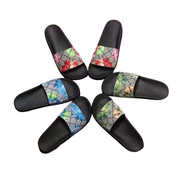 Chinelos de designer de moda graffiti impressão couro preto borracha dedo do pé redondo sandálias florais tigre cobra impressão slides verão largo liso lazer chinelo tamanho 35-42