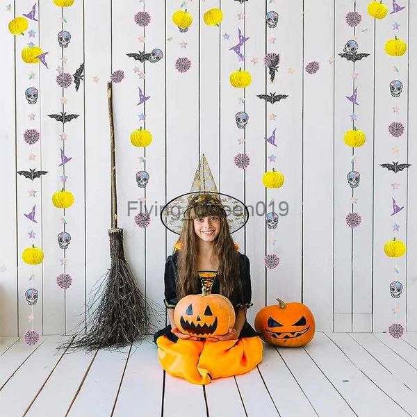 Material de fundo Glitter Pastel 3D Abóbora Morcego Chapéu de Bruxa Teia de Aranha Guirlanda para Halloween Tema Aniversário Chá de Bebê Cenários de Festa de Casamento YQ231003