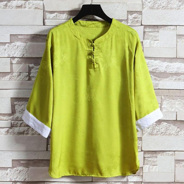 Мужские футболки, китайская модная футболка с цветными блоками, пальто, топ с короткими рукавами больших размеров, весенне-летняя жаккардовая восточная одежда Тан