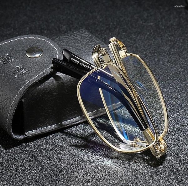Óculos de sol dobrável portátil óculos de leitura feminino masculino ultraleve rosa/ouro anti blu fadiga 1 1.5 2 2.5 3 3.5 4