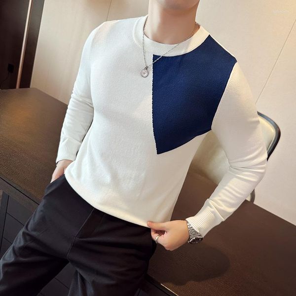 Männer Pullover Koreanische Mode Patchwork Farbe Langarm Für Männer Kleidung Herbst Winter Slim Fit Casual Strickwaren Pull Homme Schwarz