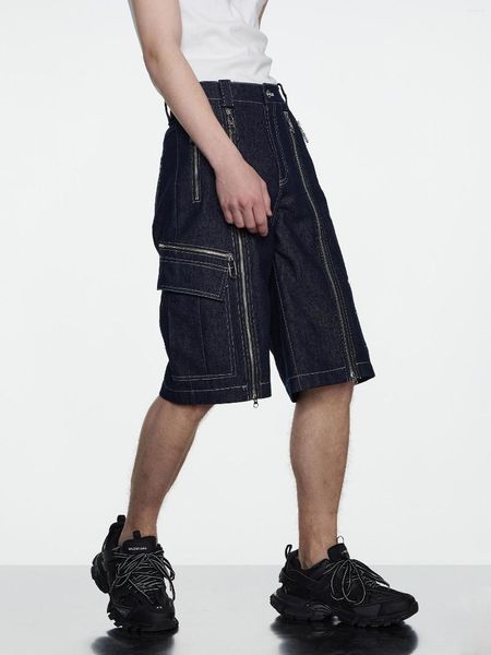 Jeans masculinos estilo americano vintage zíper workwear jeans shorts verão na moda calças cortadas finas