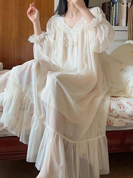 Damen-Nachtwäsche, französisches Feen-Nebel-Mesh-Nachthemd, Damen-Nachthemd aus reiner Baumwolle, Fantasie-Robe, Prinzessin-Rüschen-Kleid, Frühlings-viktorianische Nachthemden