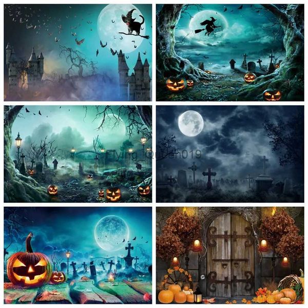 Hintergrundmaterial, Halloween-Hintergrund, Grabstein, Mondnacht, gruselige Szene, Baby, Vinyl, Fotohintergrund, Fotostudio, Fototelefon-Requisiten, YQ231003