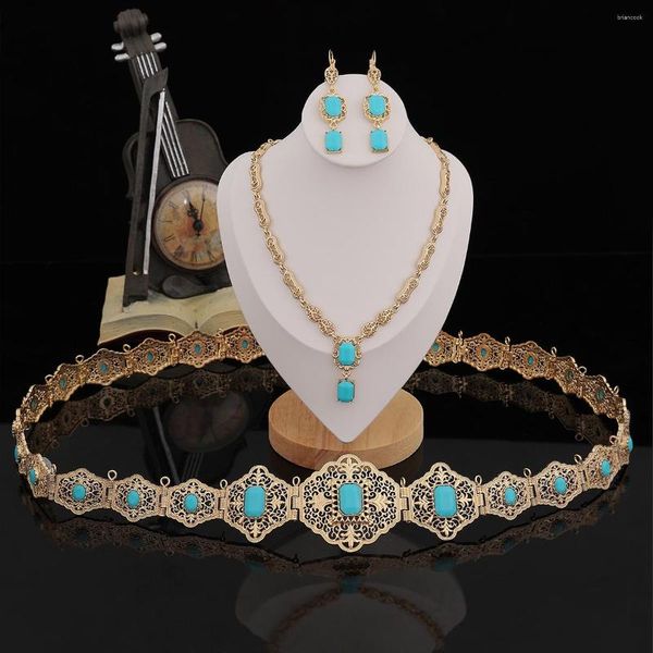 Halskette Ohrringe Set marokkanische Damen Lieblingsschmuck Goldfarbe Metallgürtel baumeln Luxus Bräute Hochzeitsgeschenk Bijoux