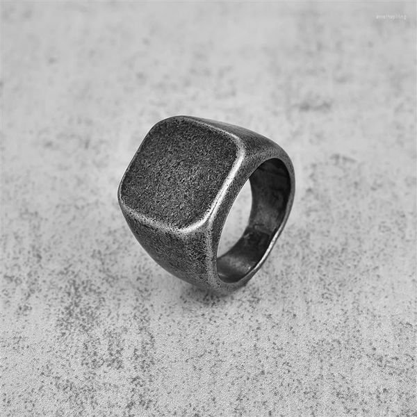 Cluster Ringe Vintage Stahl Ring Quadratische Flache Oberseite 316L Titan Blank Plain Männer Persönlichkeit Schmuck Glatte Oberfläche Für Freund Geschenk