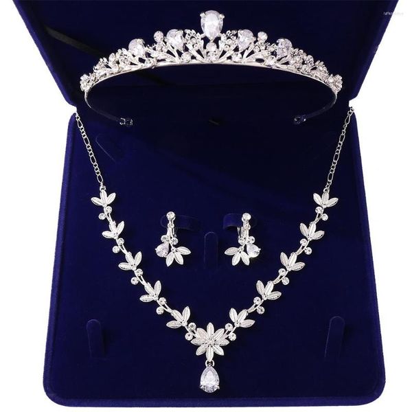 Set di orecchini e collana di lusso con perle di cristallo e foglie di strass da sposa, diademi e corone per la sposa, perline africane