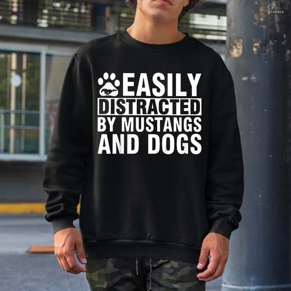 Felpe con cappuccio da uomo facilmente distratti da Mustang e cani Felpe grafiche divertenti Uomo Donna Streetwear Girocollo Top con cappuccio in cotone