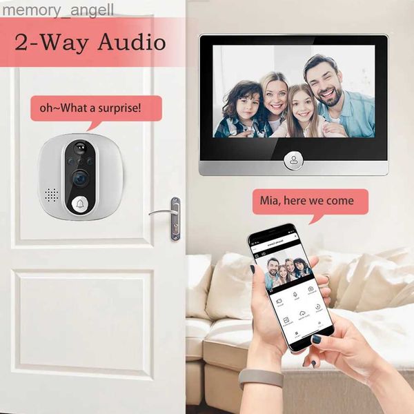 Campainhas Tuya Digital Door Viewer 1080P 2.4G WiFi Campainha da porta Câmera olho mágico 4,3 polegadas IPS PIR Detecção de movimento Intercomunicador remoto Smart Home YQ2301003