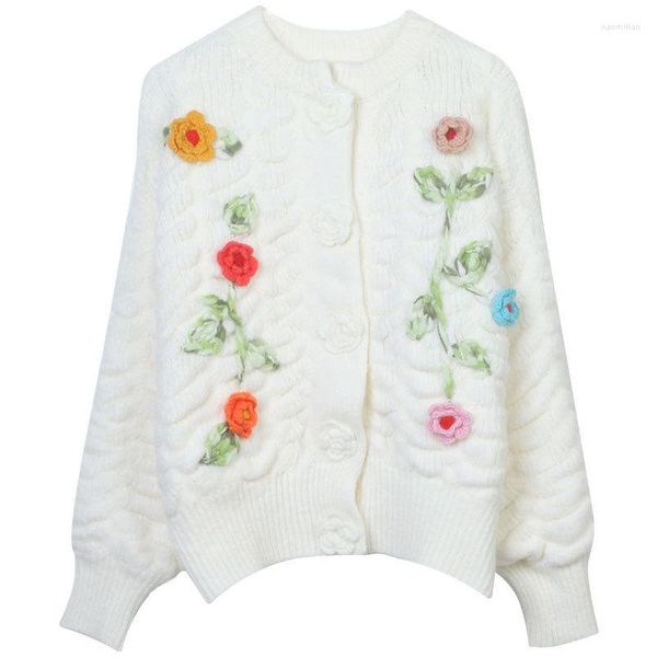 Maglieria da donna Jastie Boho Fiore morbido cardigan lavorato a maglia maglione 2023 Autunno Inverno Donna maglioni allentati casual O collo giacca a maniche lunghe Top