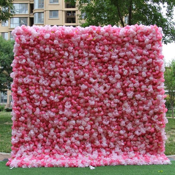 Dekorative Blumen Stoff künstliche rosa Blume Wand aufrollen Vorhang im Freien Hochzeit Hintergrund Dekor Party Bühnenbild