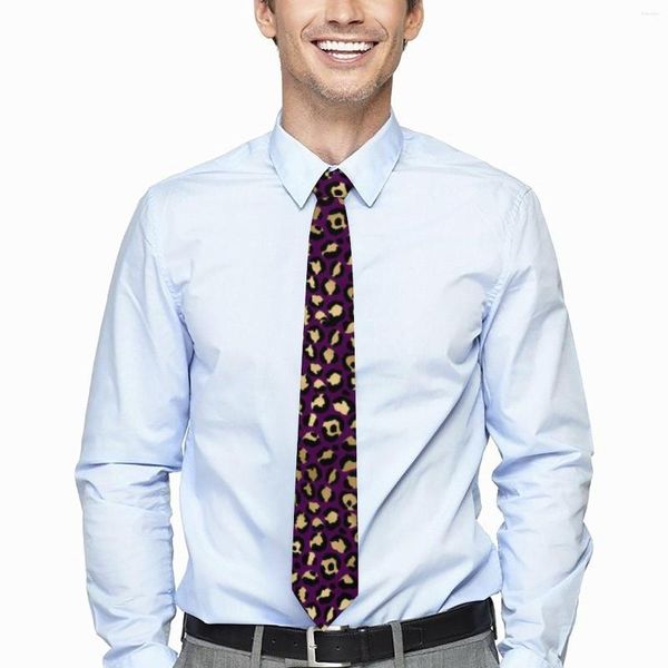 Laços elegantes manchas de leopardo gravata roxo e ouro clássico elegante pescoço para masculino cosplay festa colar personalizado gravata acessórios