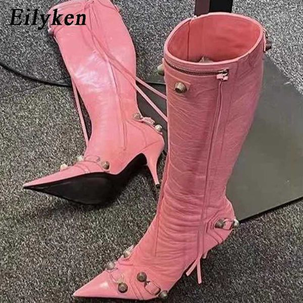 Kış aşırı fetiş uyluk yüksek topuklu botlar kadınlar için punk sivri uçlu seksi uzun retro botas largas mujer 230922