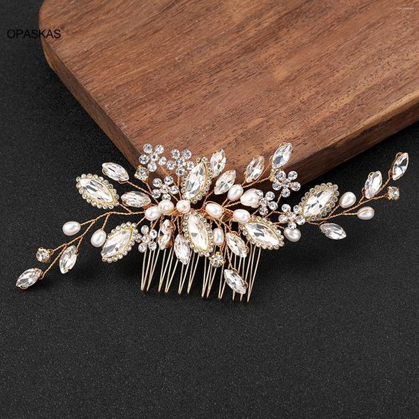 Grampos de cabelo pente dourado noiva tiaras cocar pérola cristal hairpin fahion inserir coroa acessórios de casamento jóias da moda